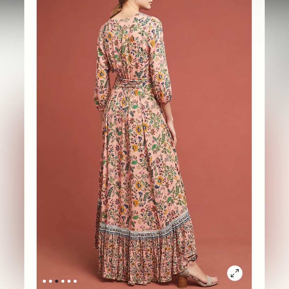FARM RIO ANTHROPOLOGIE Clara Floral Maxi Wrap Dress Boho Cottage Resort Beach XS - Picture 3 of 15